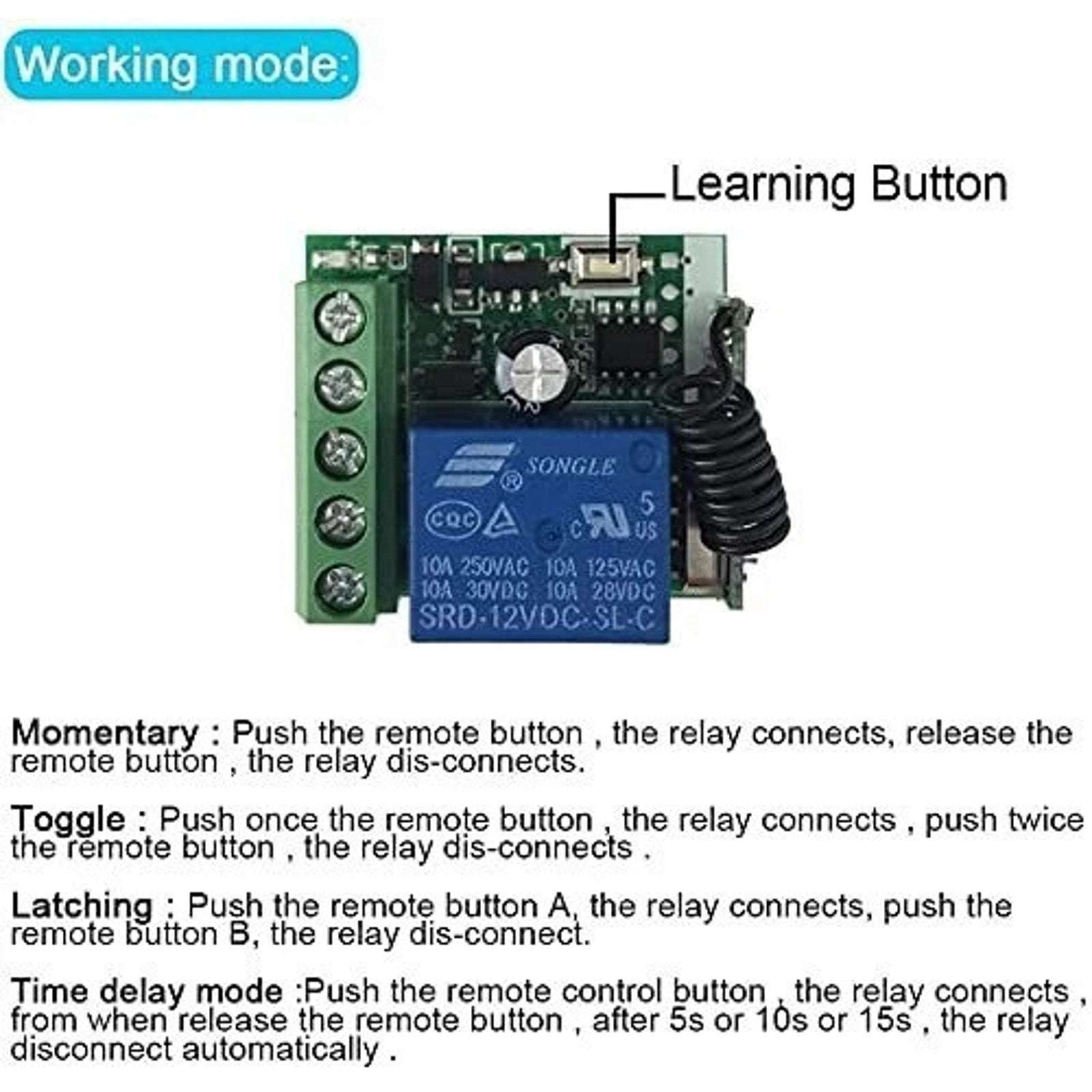 12V 1CH 433Mhz RF Remote Relay Switch Momentary Toggle Doors/Lights 2 Relays