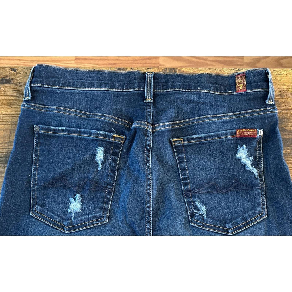 7 For All Mankind High Waist Ankle Skinny Distressed Medium Blue Jeans Size 32