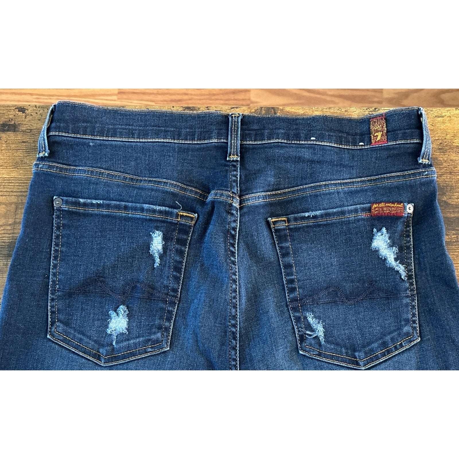 7 For All Mankind High Waist Ankle Skinny Distressed Medium Blue Jeans Size 32