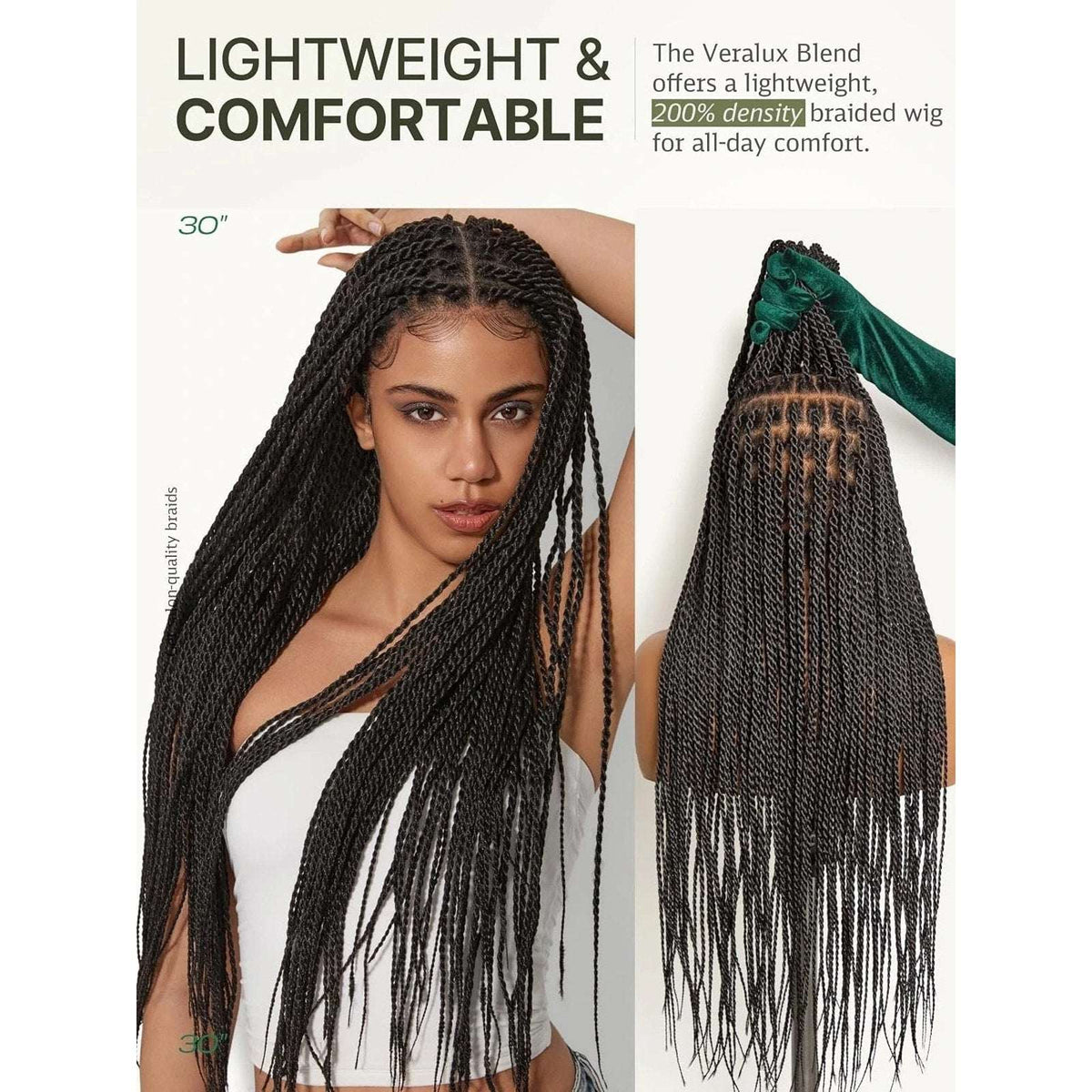 Full Lace Micro Twist Braided Knotless Wig Veralux 200% Density 30 inch Black