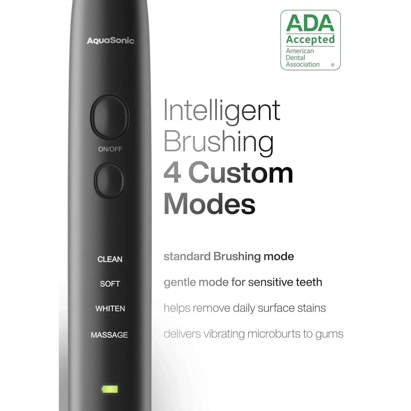 Aquasonic Black Series Electric Toothbrush Ultra Whitening + Case, 8 Heads ADA