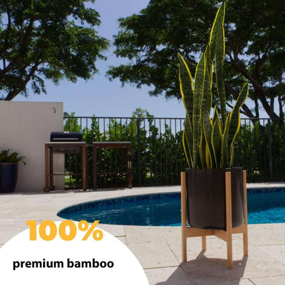 Bees & Buds 100% Bamboo Large Plant Stand for 12 Inch Pots Mid Century Modern