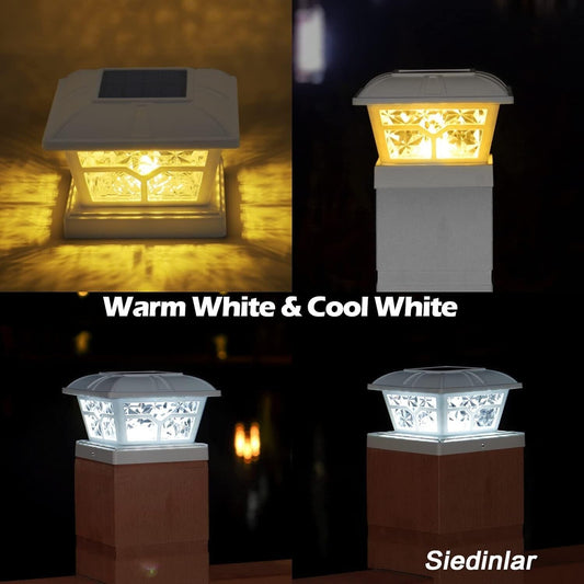 SIEDINLAR Solar Post Cap Lights Outdoor 2 Color Modes 8 LEDs 4x4 5x5 6x6 4 Pack