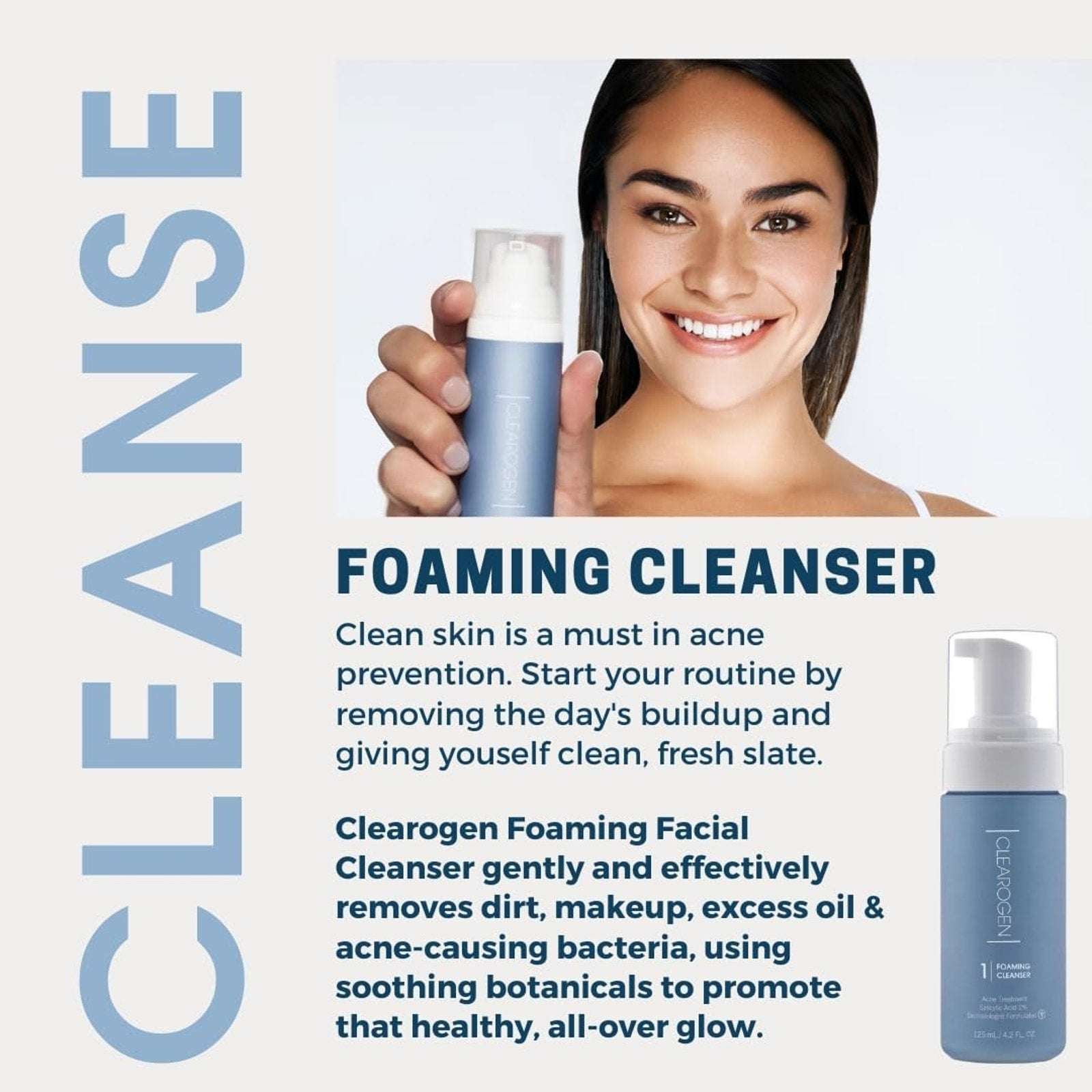 Clearogen Foaming Facial Cleanser, Acne Treatment Face Wash with Salicylic Acid