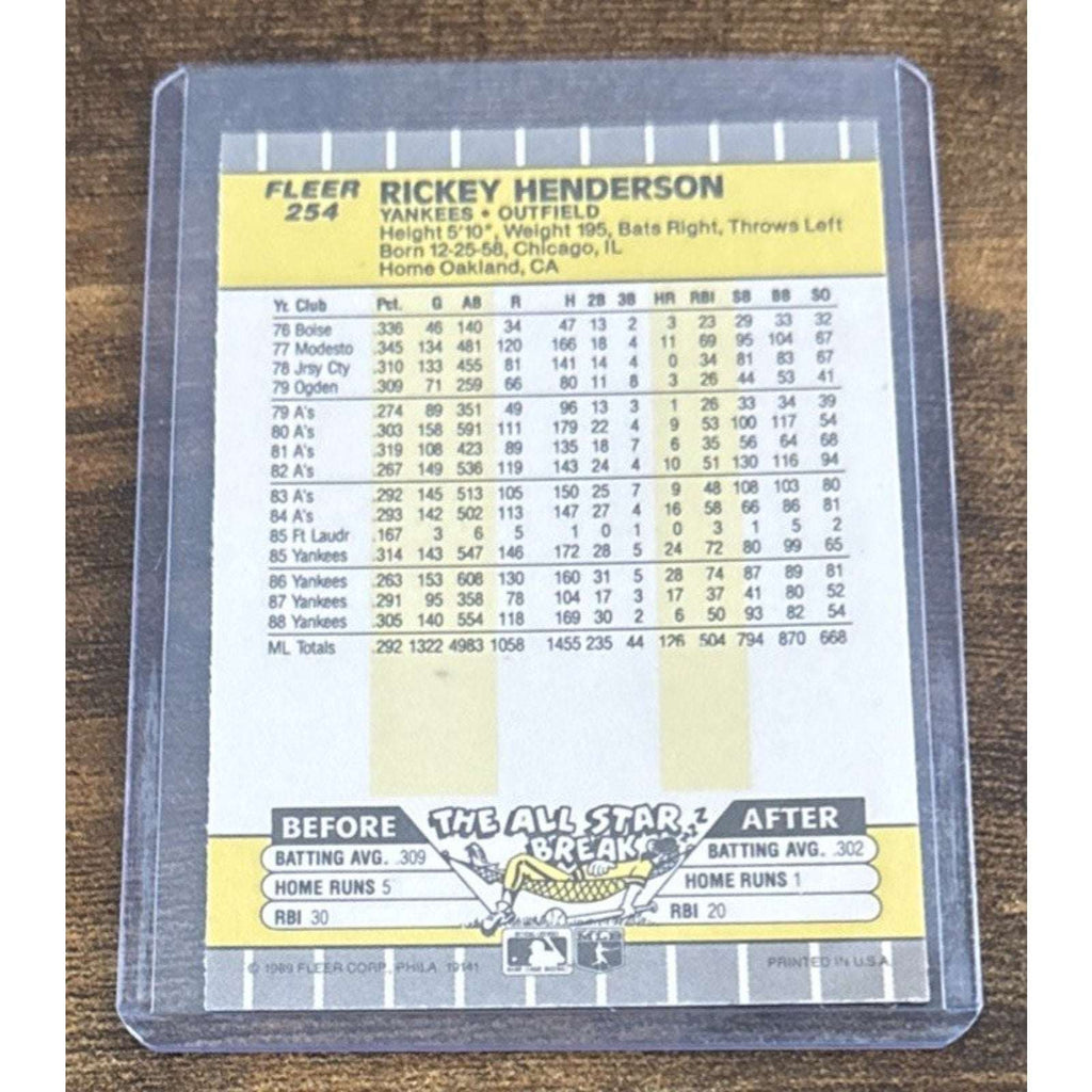 1989 FLEER #254 RICKEY HENDERSON - YANKEES - From Pack to Sleeve - MLB Baseball
