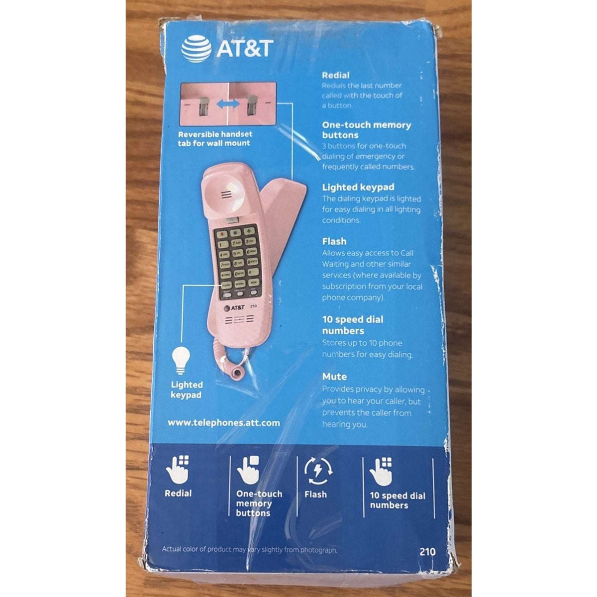 AT&T TRIMLINE 210 Retro Corded Home Phone, No AC Power Required, Pink