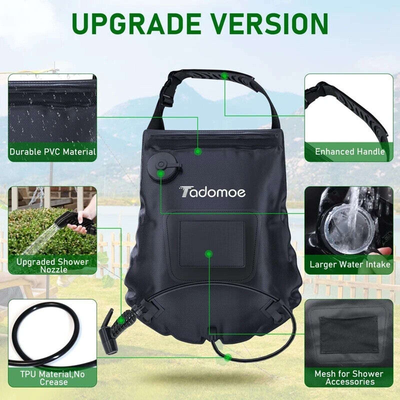 Tadomoe Portable Shower 5 Gallon Quick Solar Heating Camping Shower Camping Pets