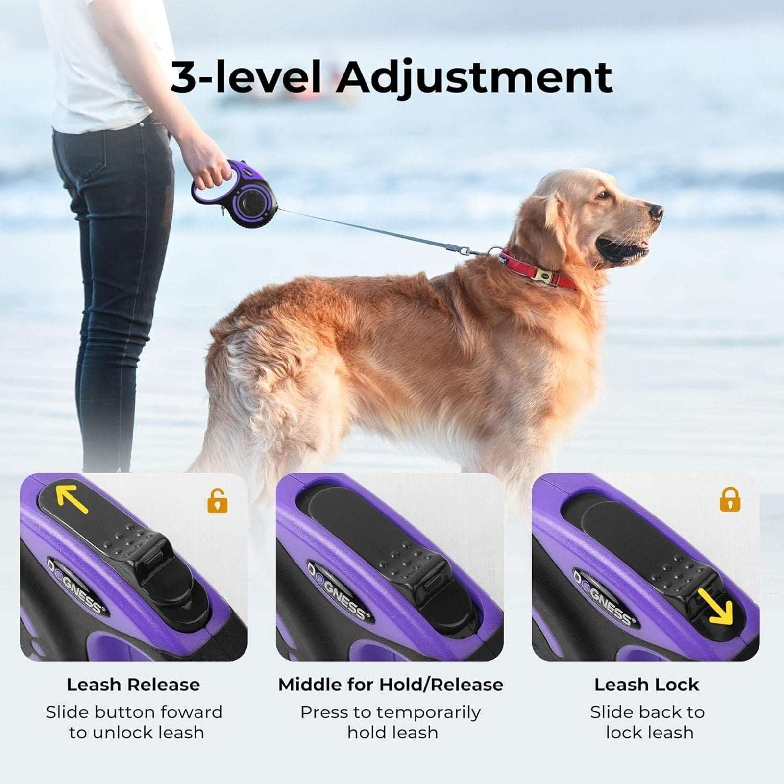 Smart Retractable Dog Leash Set w/ LED Light, Bluetooth Speaker, Bag Dispenser