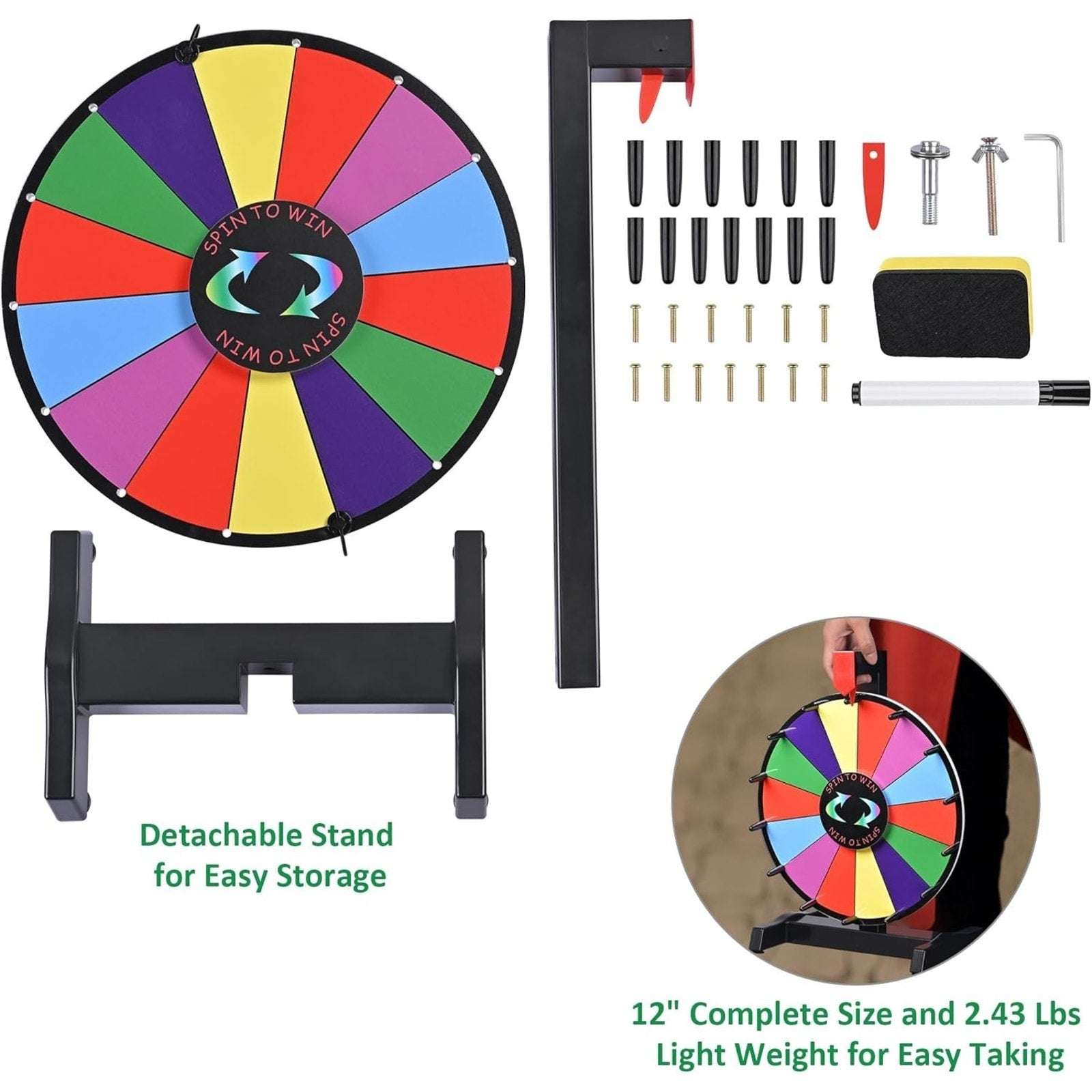Winspin Customizable 14 Slot Spinning Prize Wheel Colorful Chore/Activity Wheel