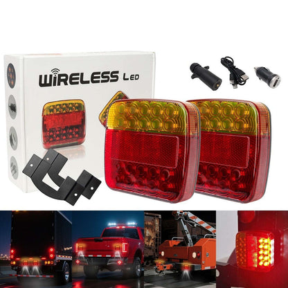 2x LED Magnetic Wireless Trailer Tail Light Tail Brake Turn Signal US Plug 7-Pin