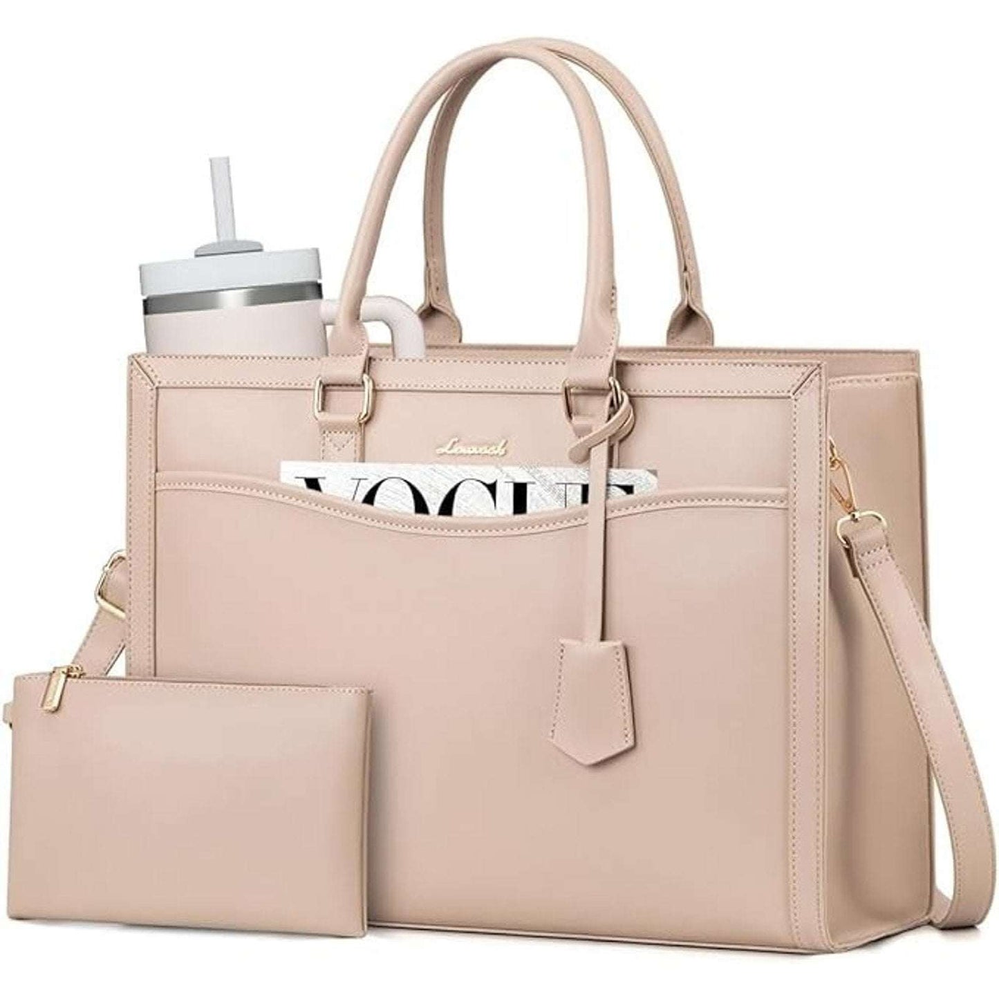 LOVEVOOK Laptop Tote Bag for Women Work, 15.6" Computer Briefcase Apricot/Beige