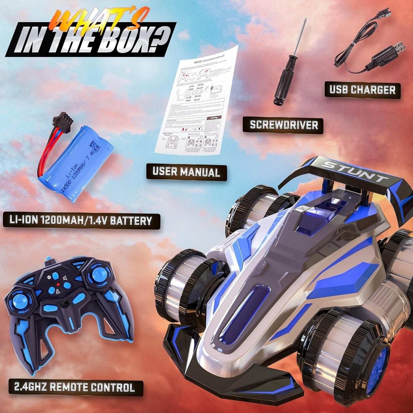 Bezgar 4WD RC Drift Stunt Car 360° Spin, Walking, Music, Lights, Rechargeable,