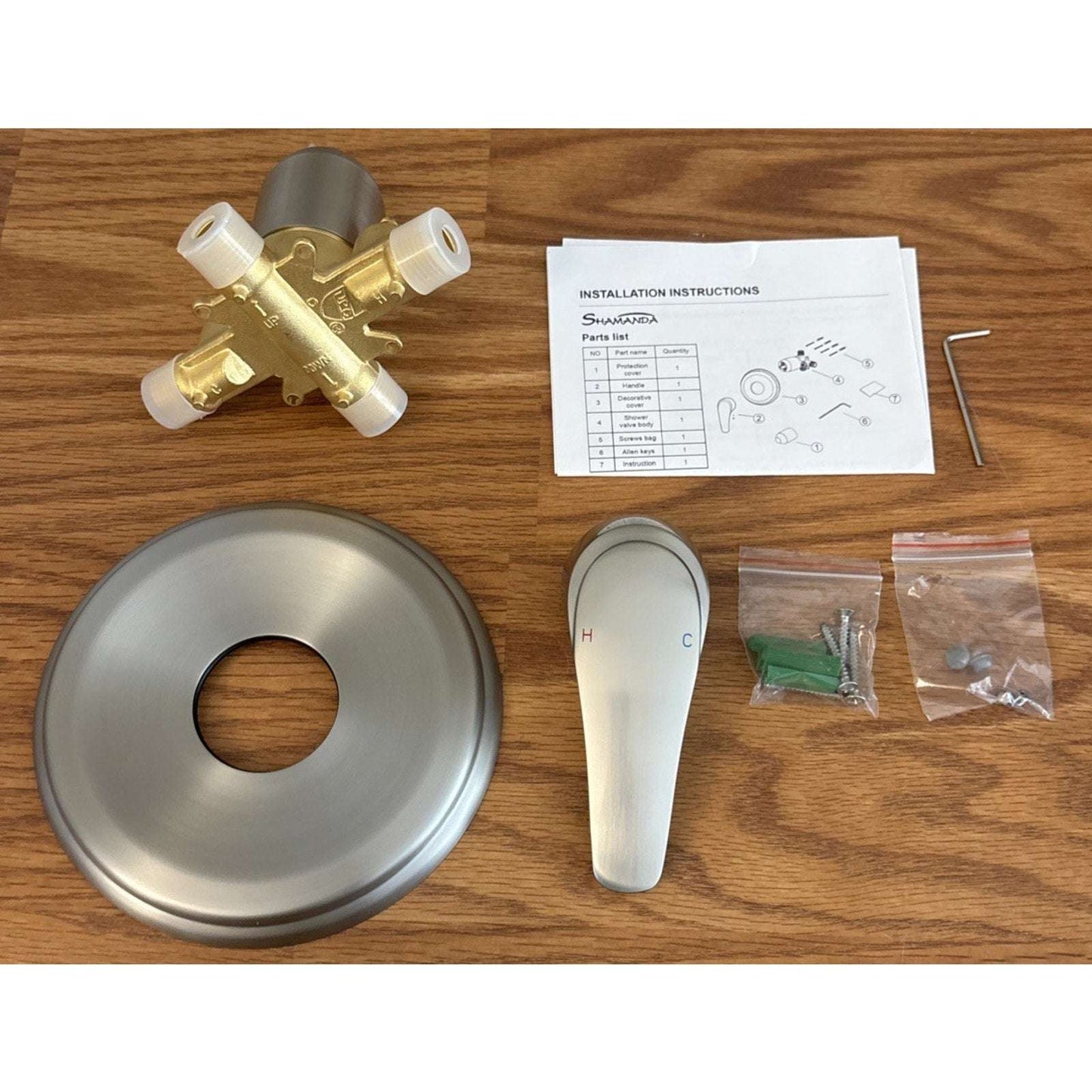 SHAMANDA Brushed Nickel Wall Mount Single Handle Lever Trim Kit w Rough-In Valve