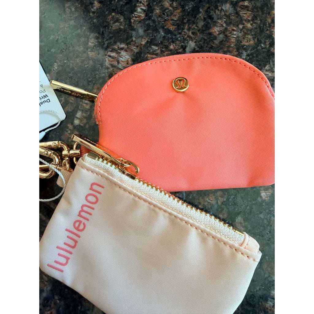 Lululemon Dual Pouch Wristlet Wordmark Melon/Peach, Light Pink with Gold
