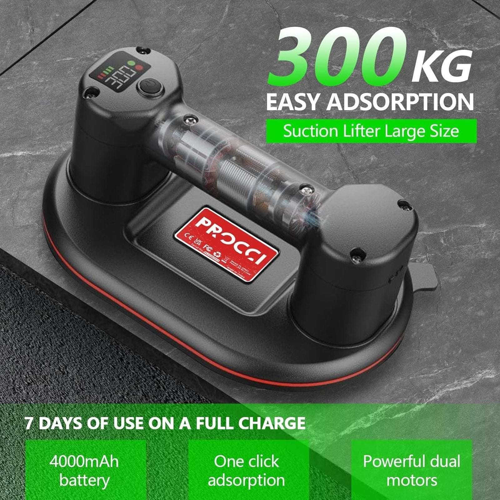 Electric Vacuum Suction Cup Lifting Tool Dual Motors 660lbs Glass Tile Granite