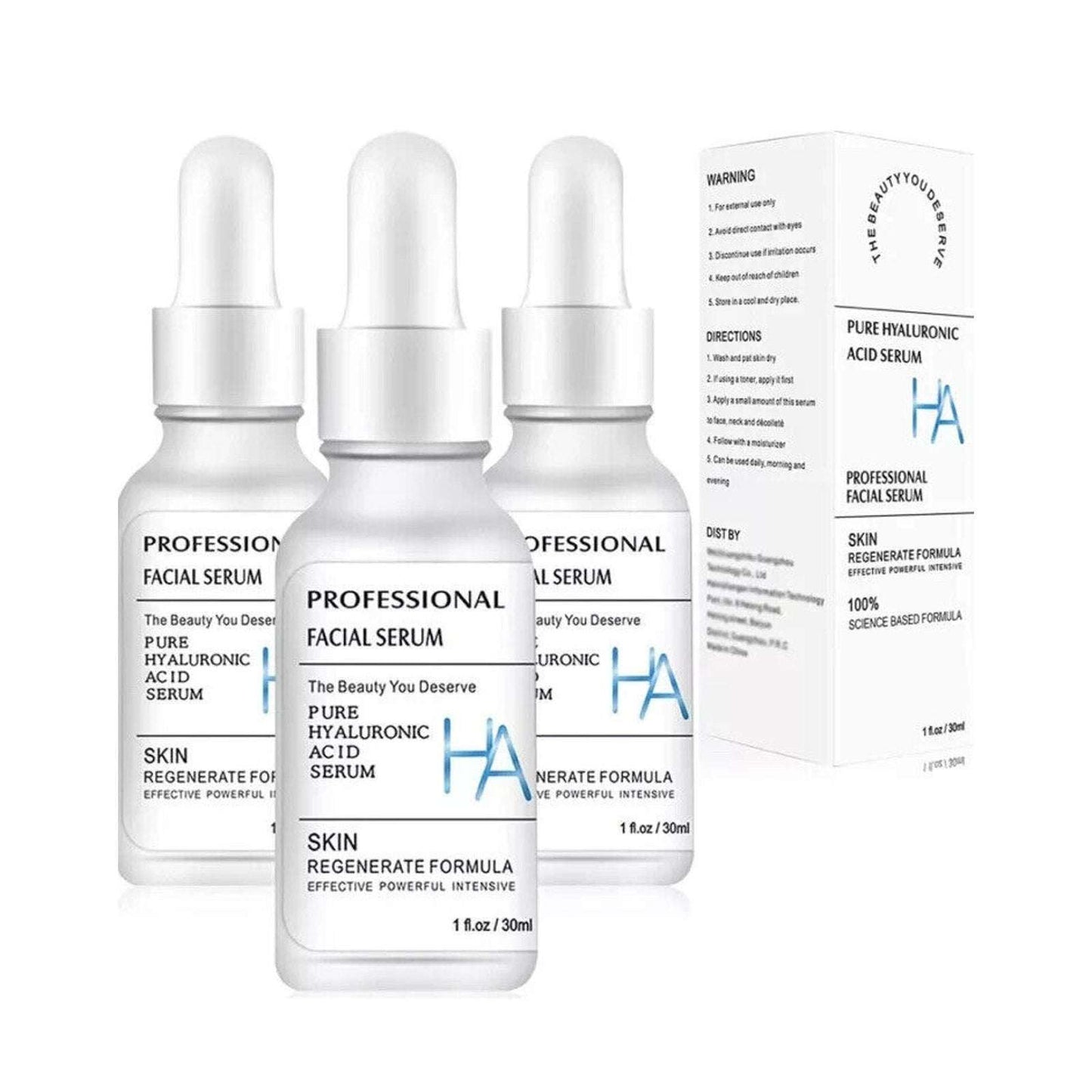 HA PROFESSIONAL 100% PURE Intensive HYALURONIC ACID FACIAL SERUM 3-Pack 08/2026