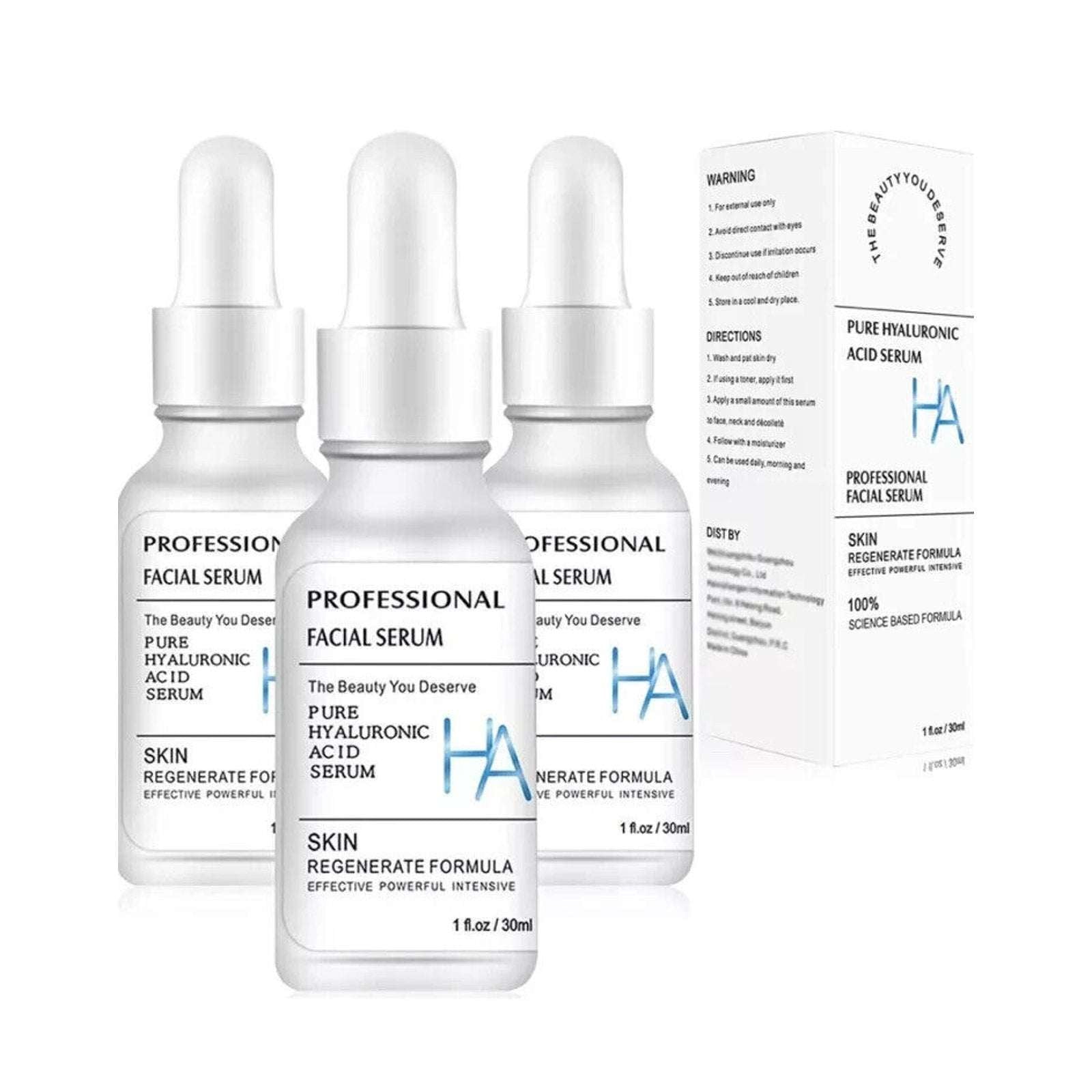 HA PROFESSIONAL 100% PURE Intensive HYALURONIC ACID FACIAL SERUM 3-Pack 08/2026