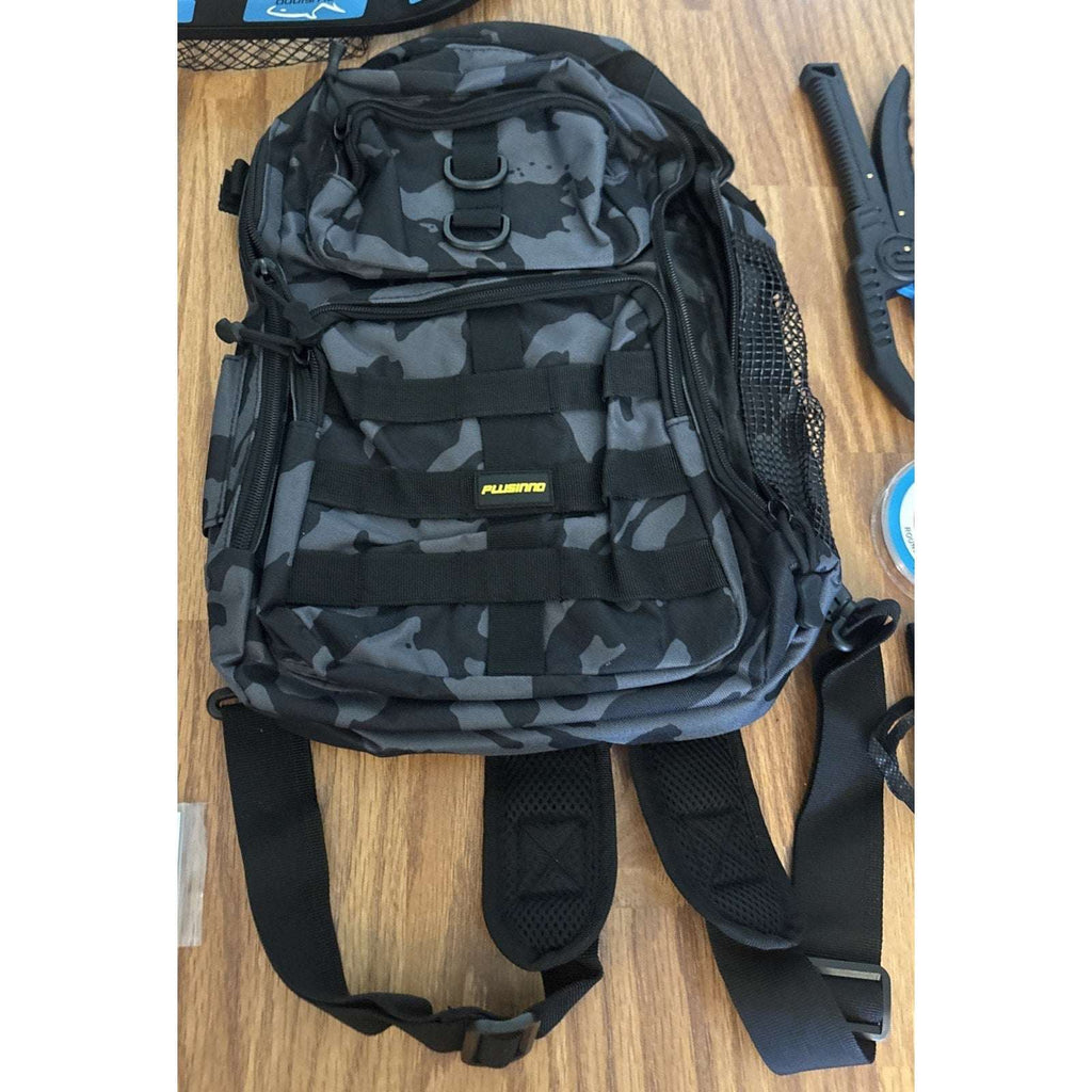 Plusinno Waterproof Fishing Backpack Tackle Bag, Rod, Reel, Net, 111PC Lure Kit+