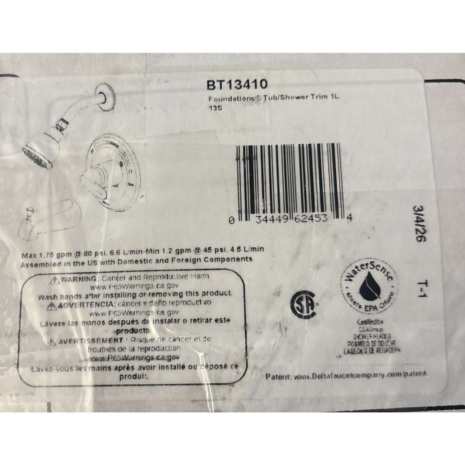 Delta Foundations Monitor 13 Series Tub & Shower Trim BT13410 1-Handle Chrome