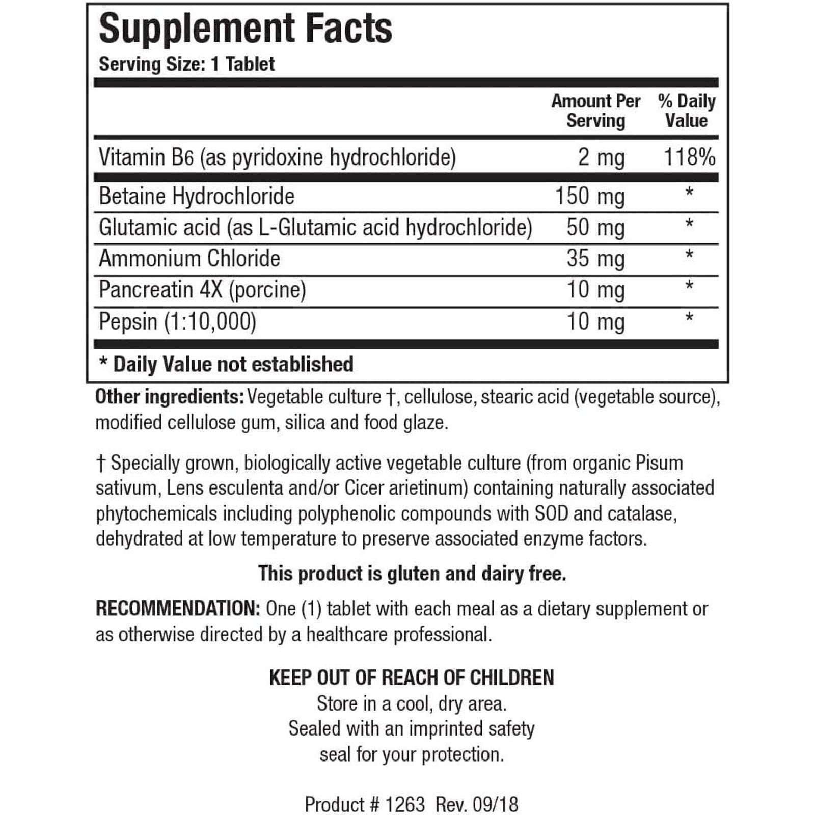 250 Tabs Biotics Research Hydro-Zyme Betaine Hydrochloride HCL Gut Hydrozyme