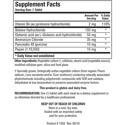250 Tabs Biotics Research Hydro-Zyme Betaine Hydrochloride HCL Gut Hydrozyme