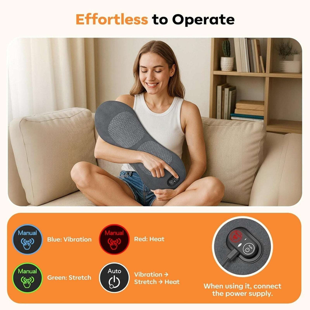 Smooth Triple Fusion 3in1 Back Massager Lumbar Pillow with Heat & Vibration NEW