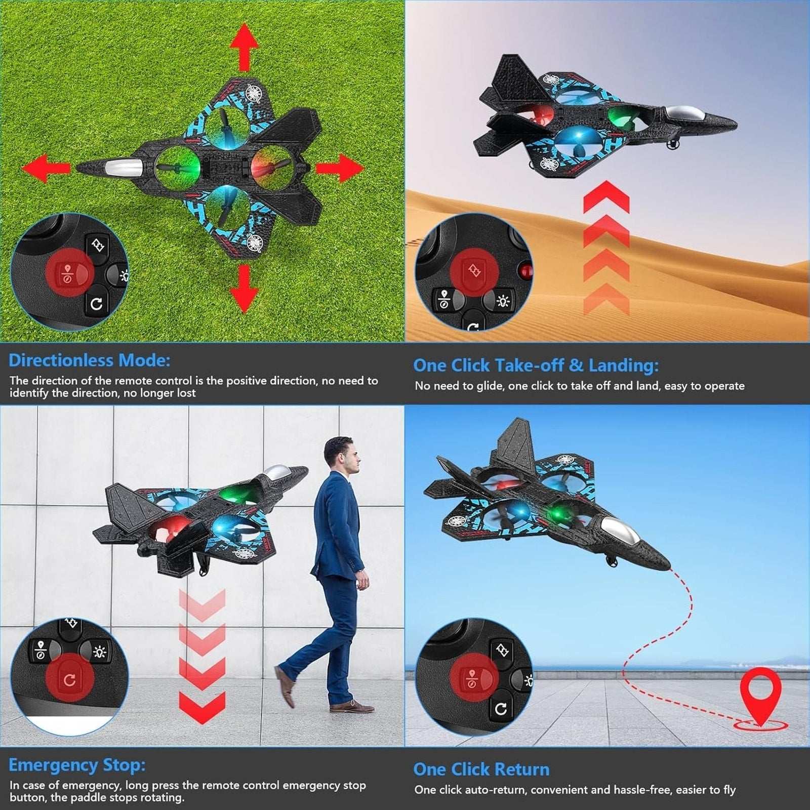 F-22 Raptor Drone2.4GHz RC Remote Control Stunt Plane Easy to Fly L0712 14YRS +