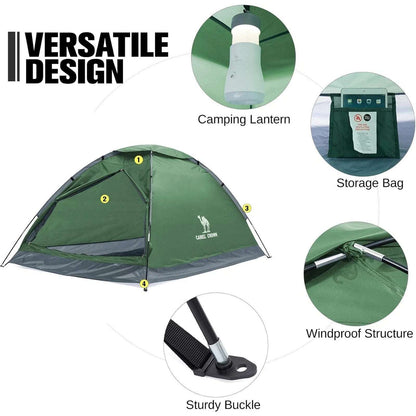 CAMEL CROWN Camping Tent Green/Grey 2 Person Waterproof Lightweight Quick Setup