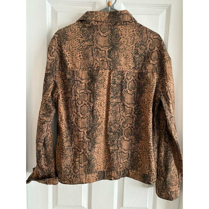 Free People Trucker Brown Snake Print Denim Jacket Size M Medium