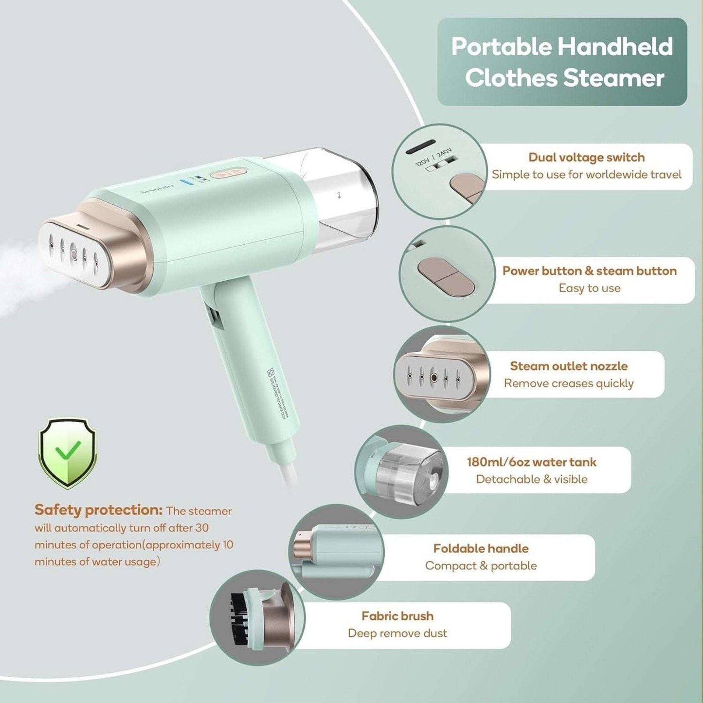 Newbealer Handheld 120V/220V Dual Voltage Foldable Clothes Garment Steamer Press