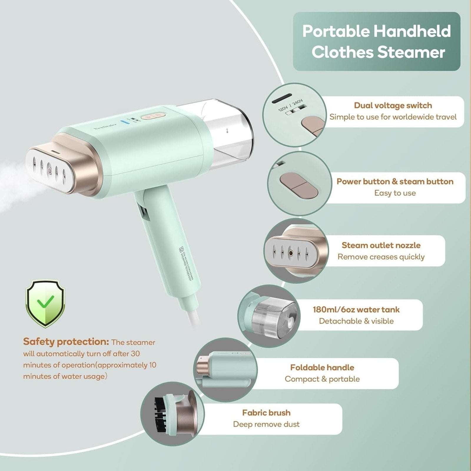 Newbealer Handheld 120V/220V Dual Voltage Foldable Clothes Garment Steamer Press