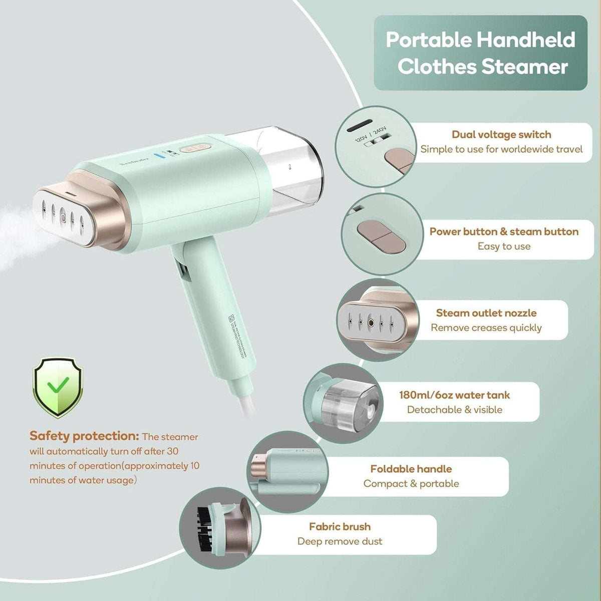 Newbealer Handheld 120V/220V Dual Voltage Foldable Clothes Garment Steamer Press