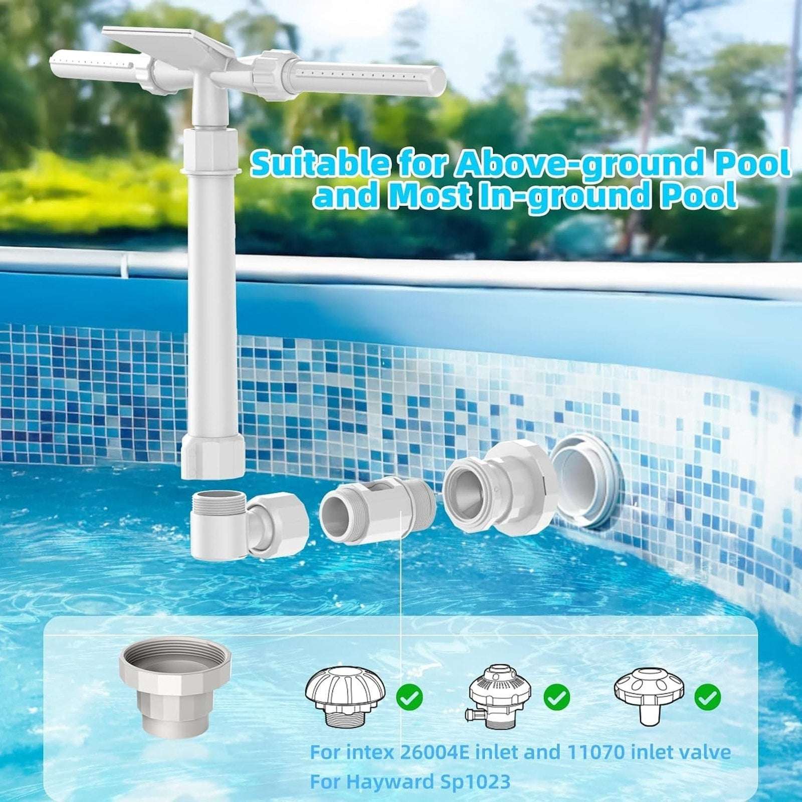 3-Head/2 Mode Pool Waterfall Sprinkler Fountain 360° Adjustable Above/In Ground