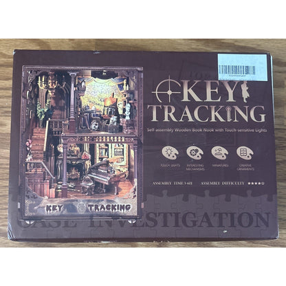 DIY Miniature Book Nook Key Tracking Escape Room Kit - 3D Puzzle with LED Lights