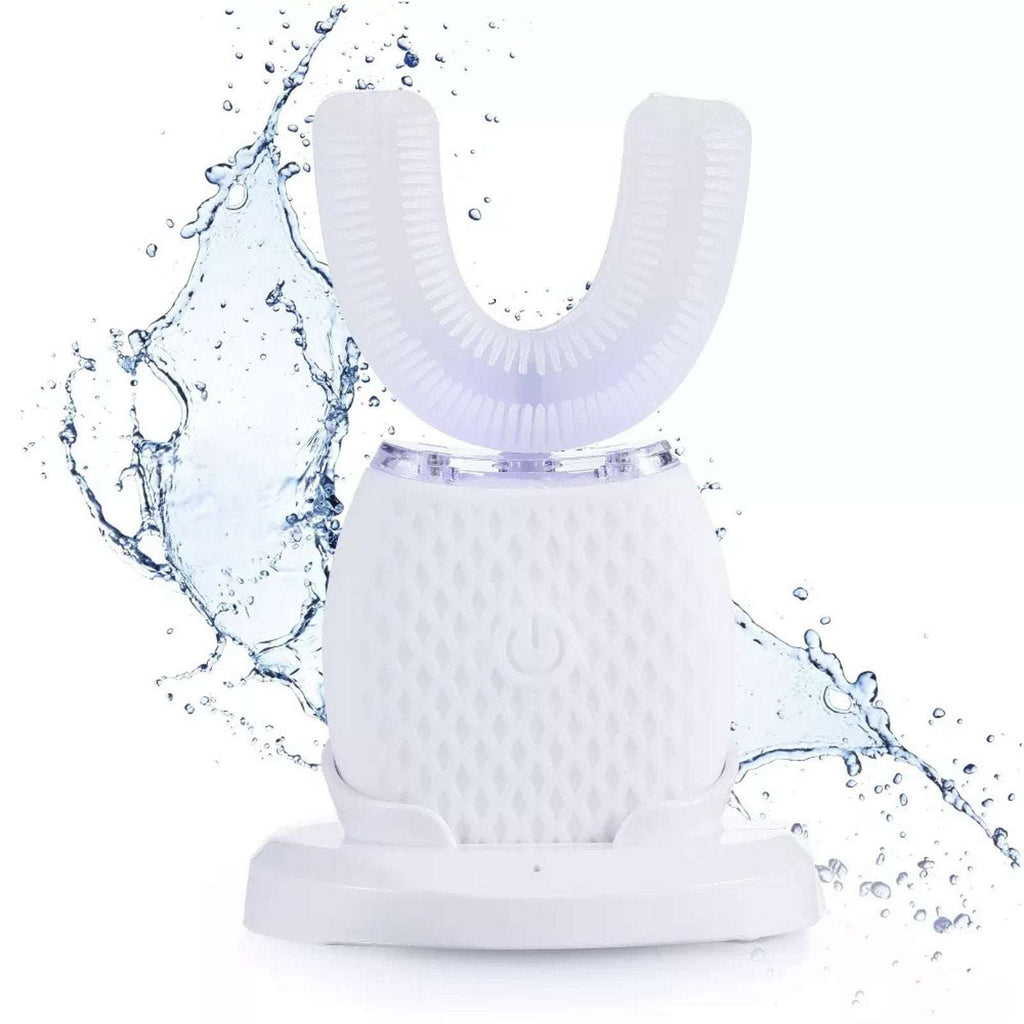 360° Ultrasonic Electric Blue LED Light Whitening U-Shaped Toothbrush +Charging