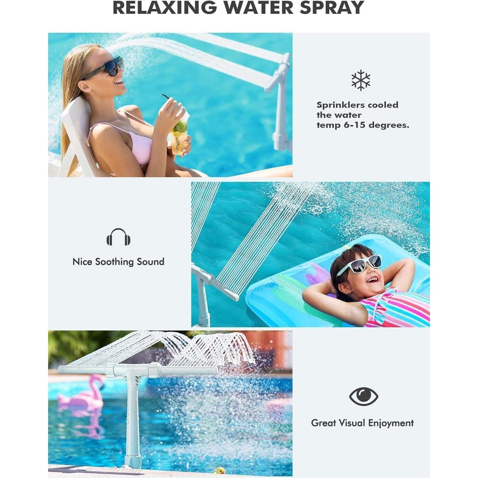 Dual Spray Swimming Pool Fountain, Adjustable Water Sprinkle for Intex & Bestway