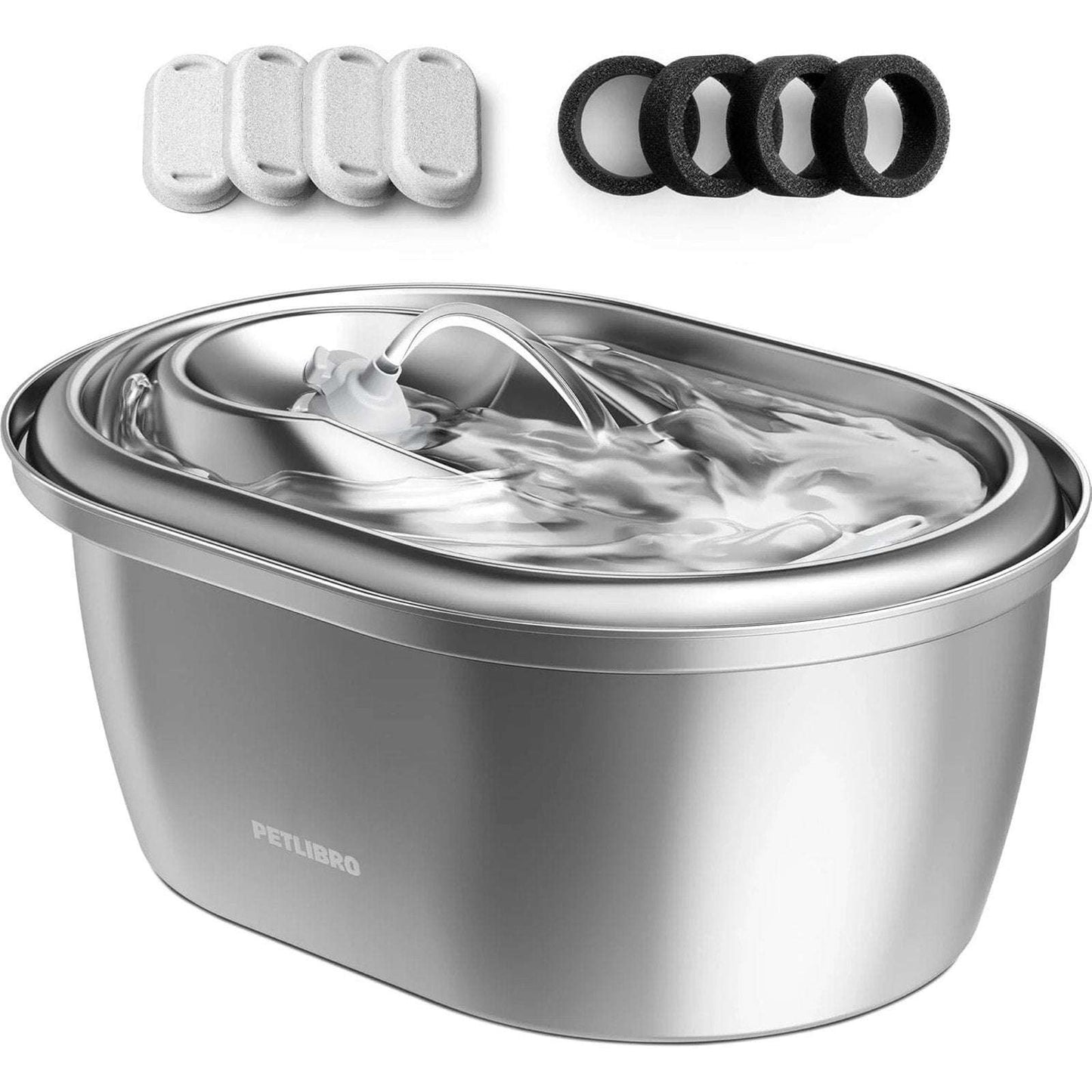 PETLIBRO 101oz/3L Stainless Steel Cat Automatic Water Fountain + Filters Dog Pet