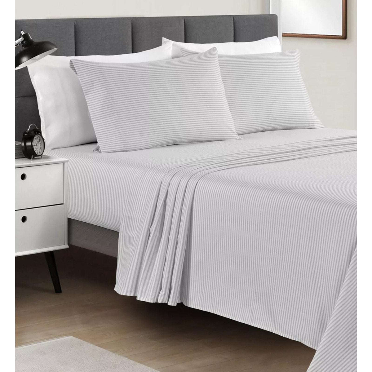 FAIRFIELD SQUARE Soft Microfiber 4 Piece Sheet Set Gray Stripe California King