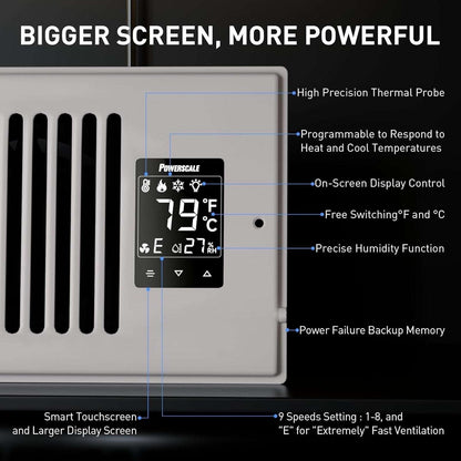 4"X10" Smart Vent Air Booster Register Fan 9-Speeds Thermostat & Humidity Sensor