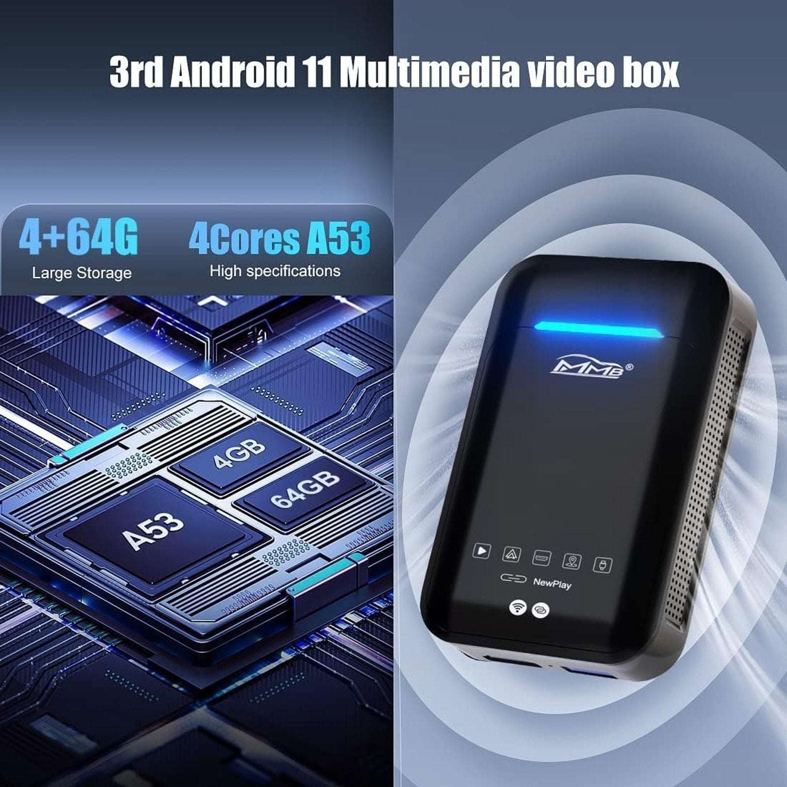 MMB PLUS 3rd Multimedia Wireless CarPlay Android 11 AI Video Box 4+64GB HDMI Out