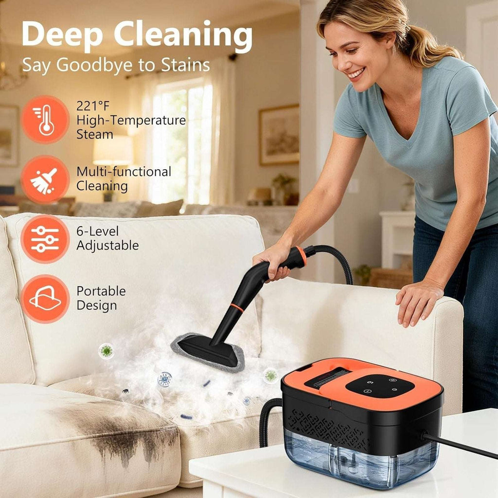 Portable High Pressure Steam Cleaner, 6-Level Adjustable, 15s Heat, 1.25L Tank