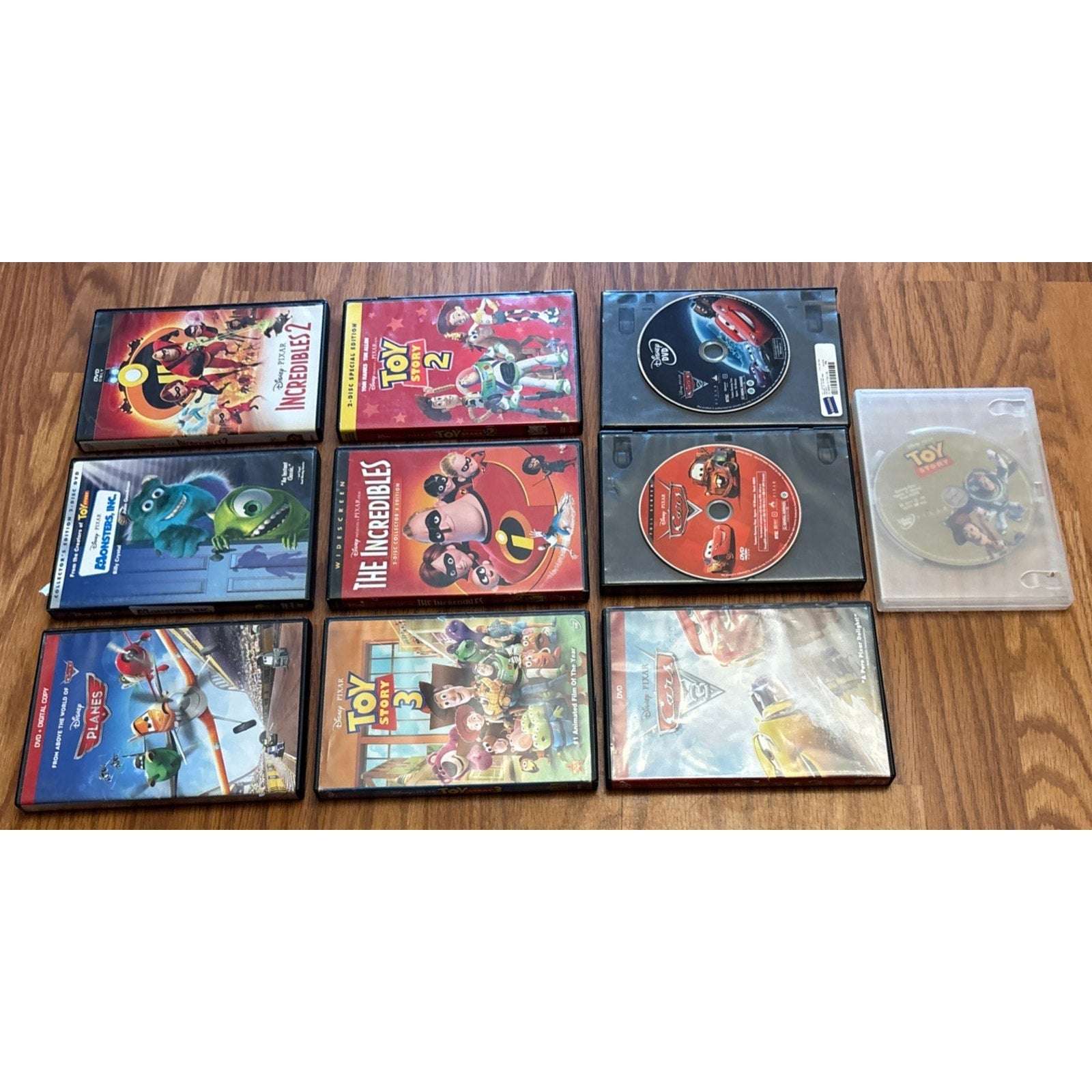 Disney 10 DVD Lot Cars 1 2 3 Toy Story 1 2 3 Incredibles 1 2 Monsters Inc Planes