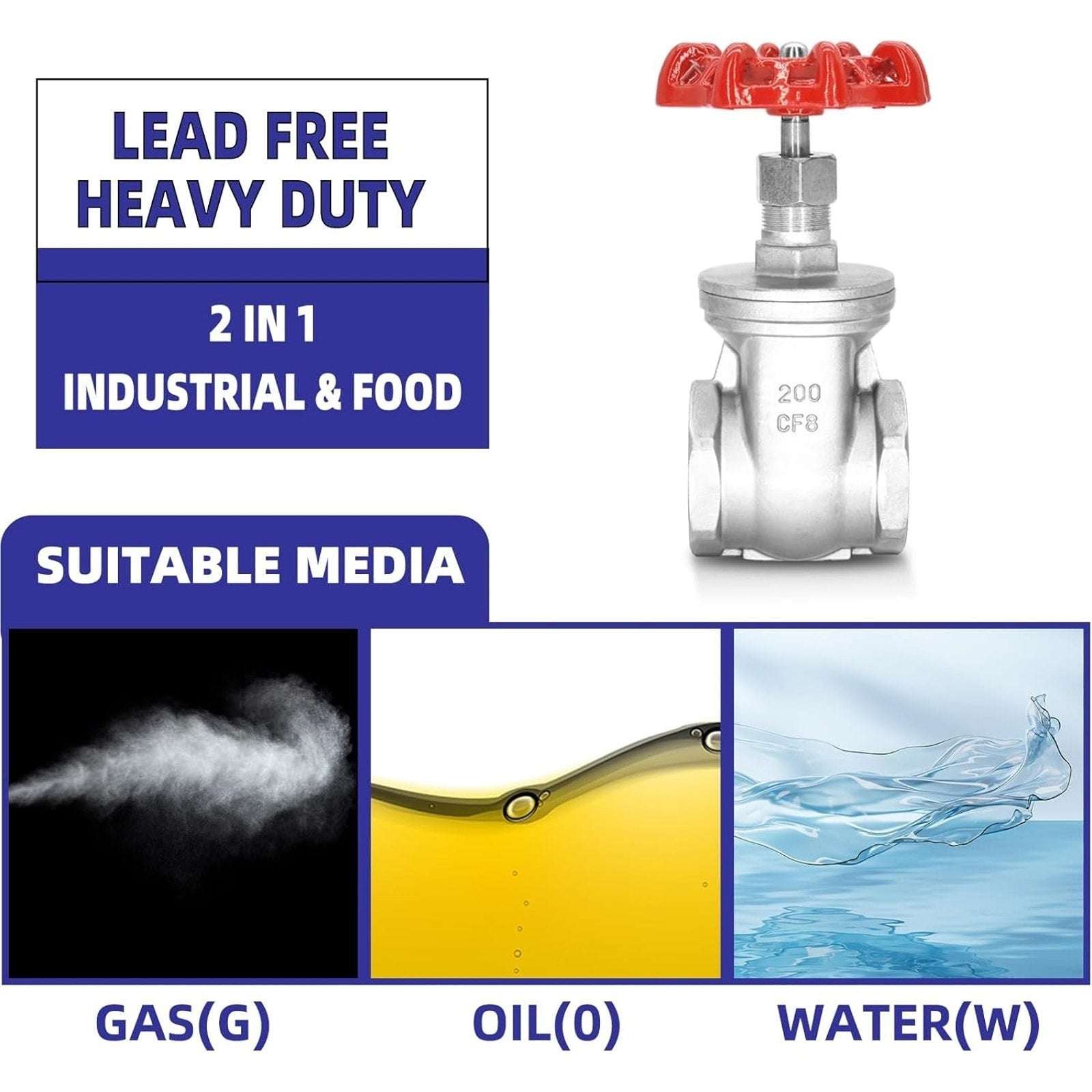 1" NPT Stainless Steel Gate Shut Off Valve Water Oil Gas Plumbing & HVAC Systems