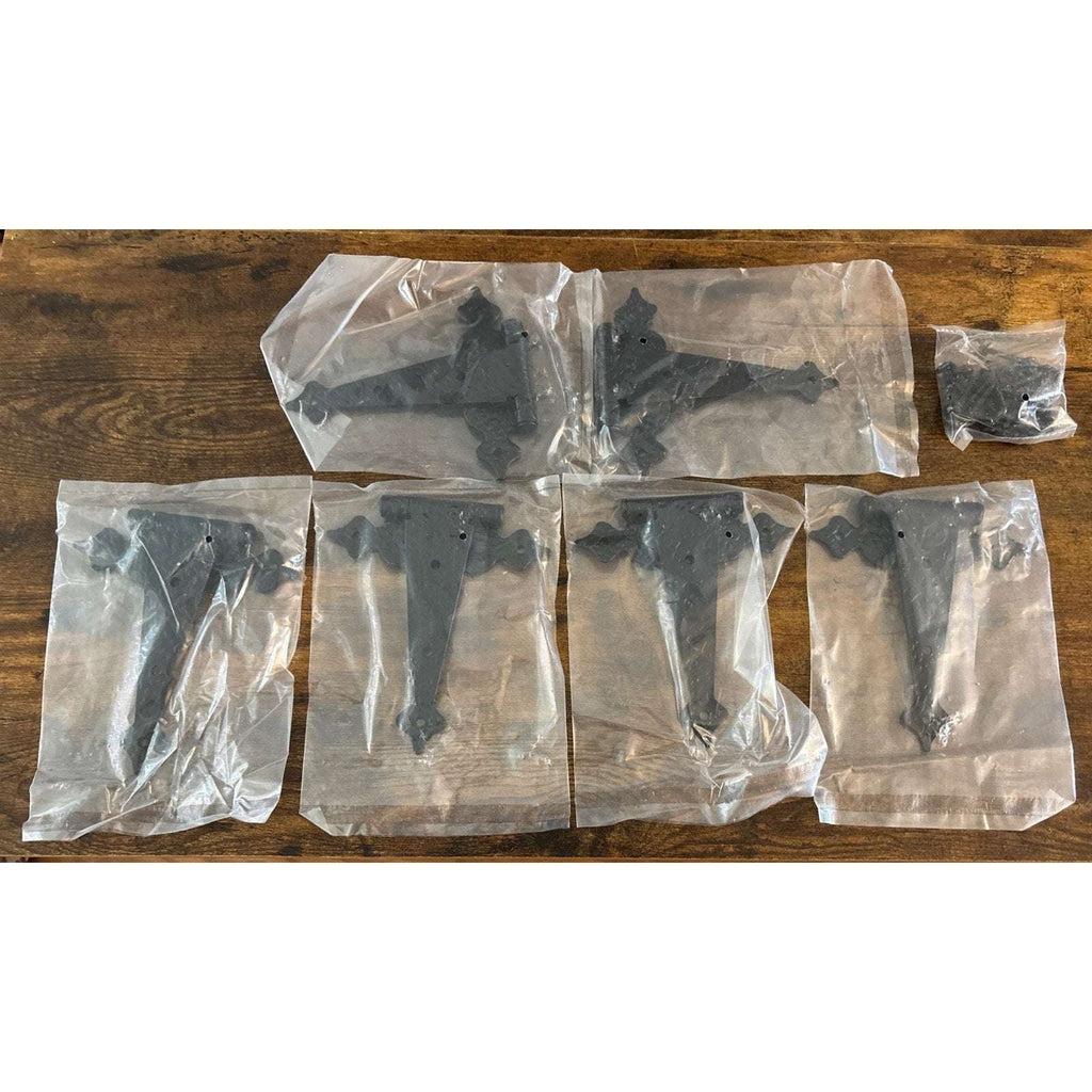 6" Heavy Duty Hammered Black Steel Gate T Hinge Strap Shed, Barn Doors - 6 Pack