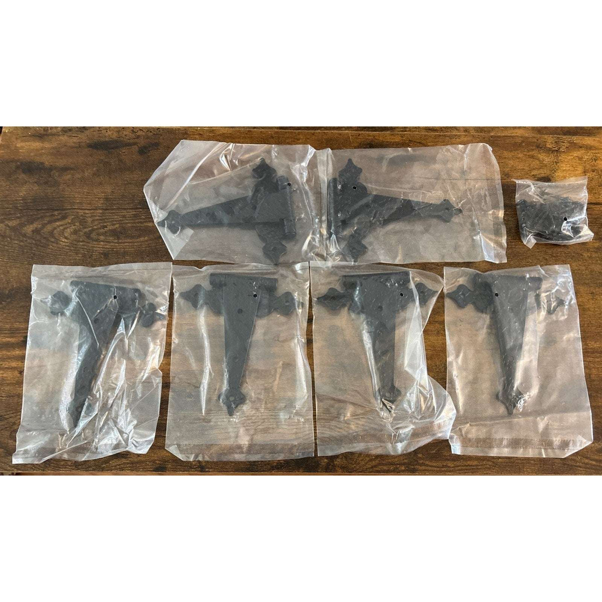 6" Heavy Duty Hammered Black Steel Gate T Hinge Strap Shed, Barn Doors - 6 Pack