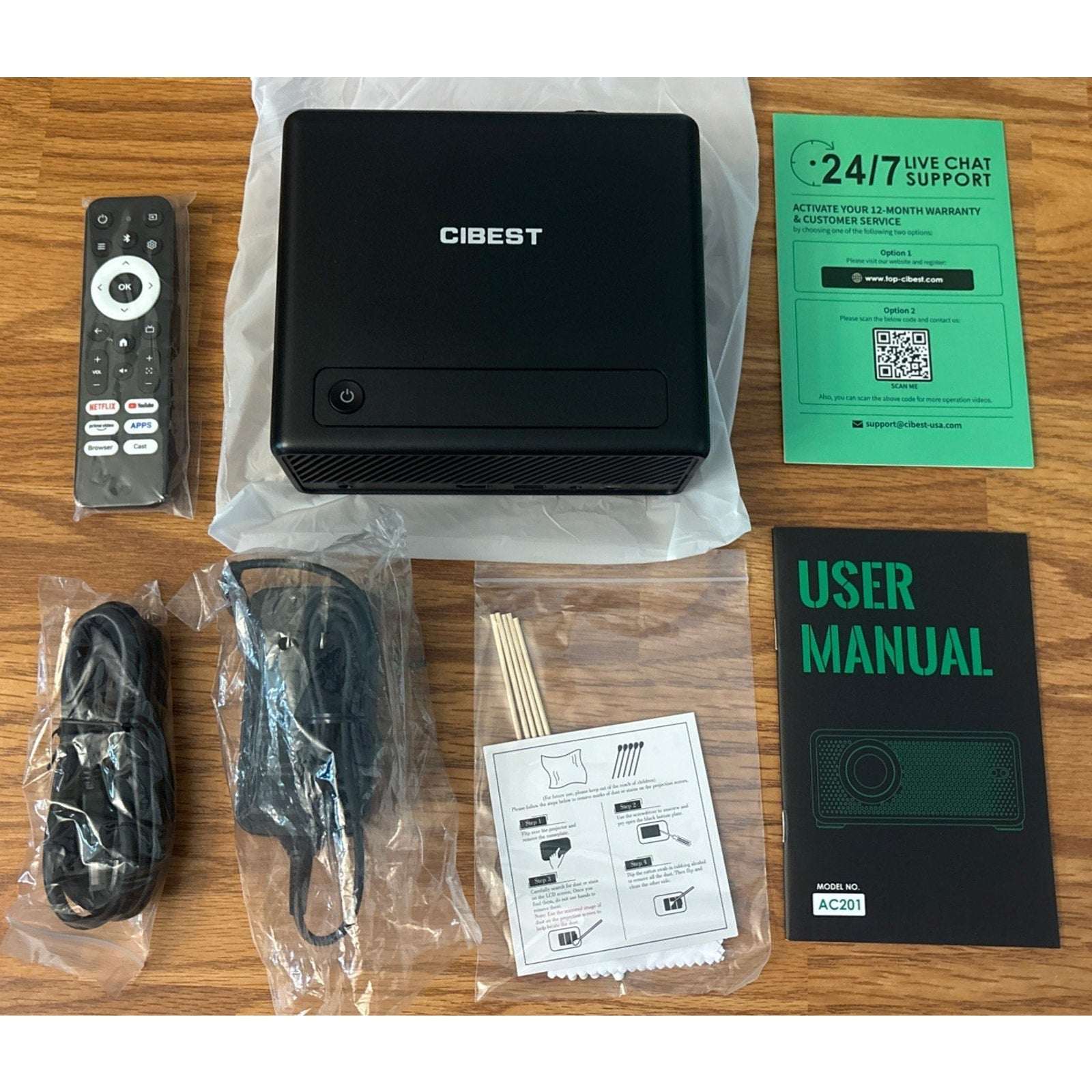 CIBEST Projector 4K Support WiFi 6 Bluetooth 5.4 1080P FHD Netflix Built-In Apps
