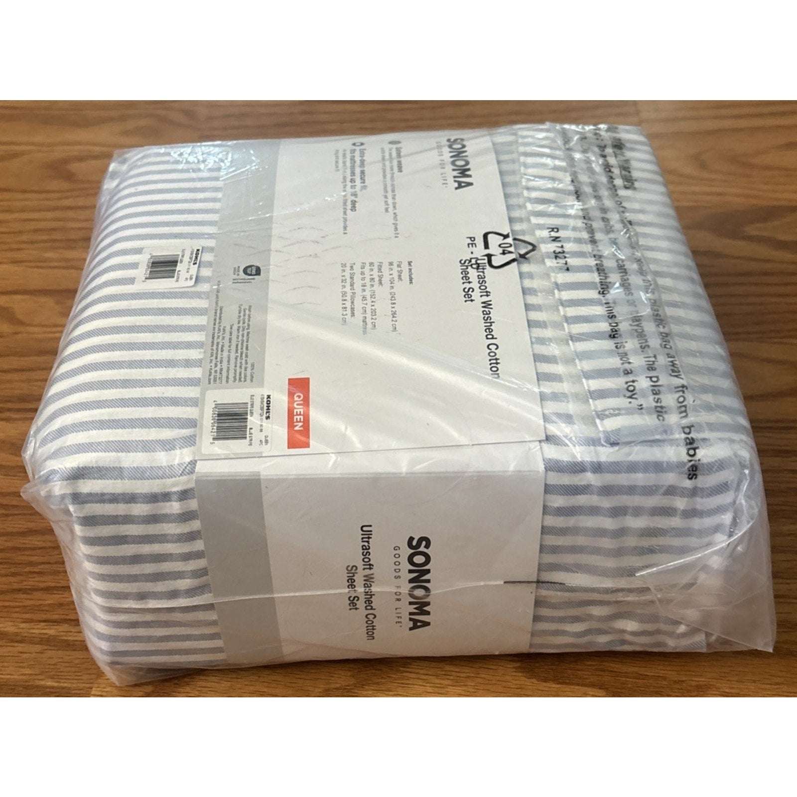 SONOMA ULTRA SOFT WASHED COTTON 4PC SHEET SET Extra Deep Fit Blue Stripe QUEEN