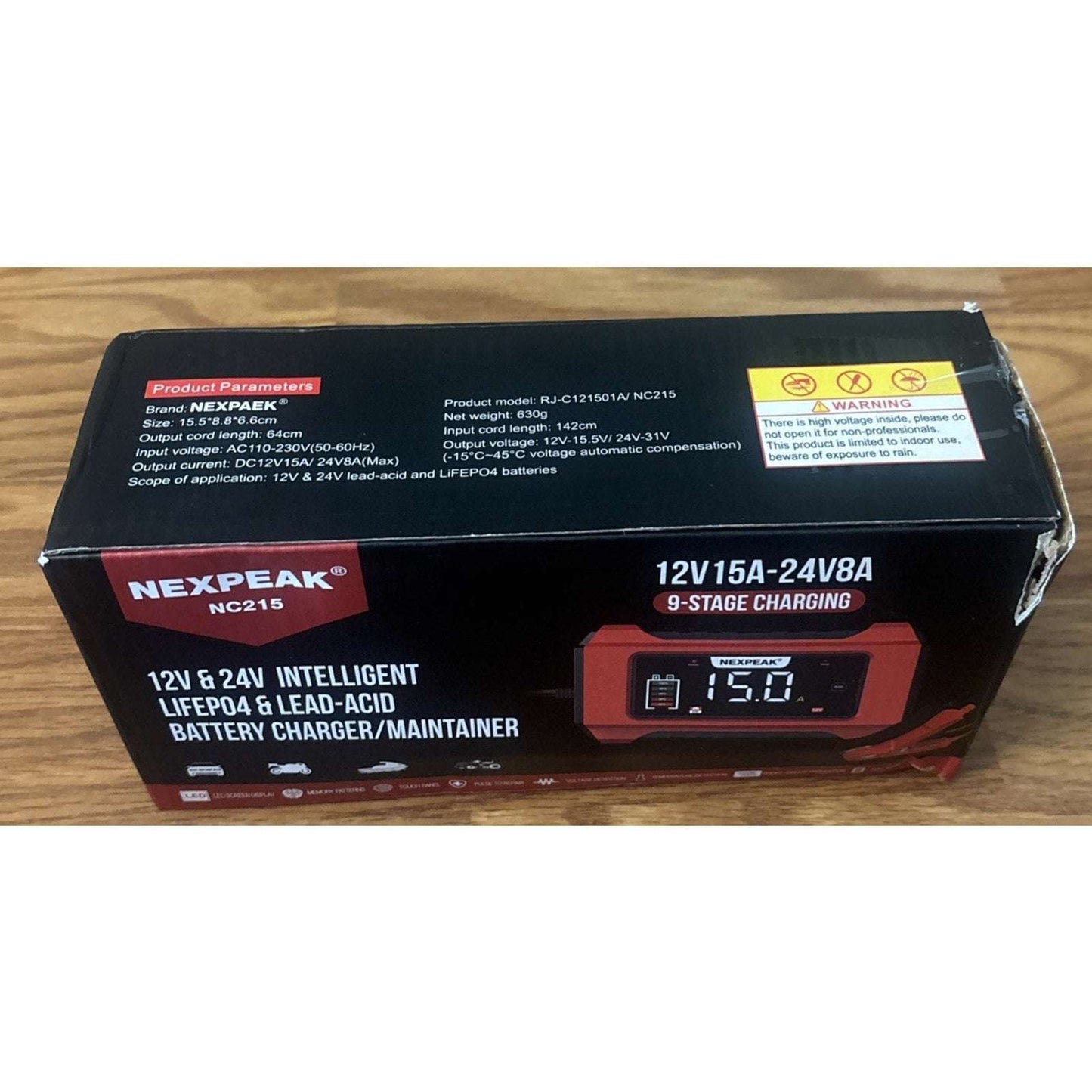 NEXPEAK 15A Smart Battery Charger 12V 24V 9 Stage Trickle LiFePO4 Car Truck Boat