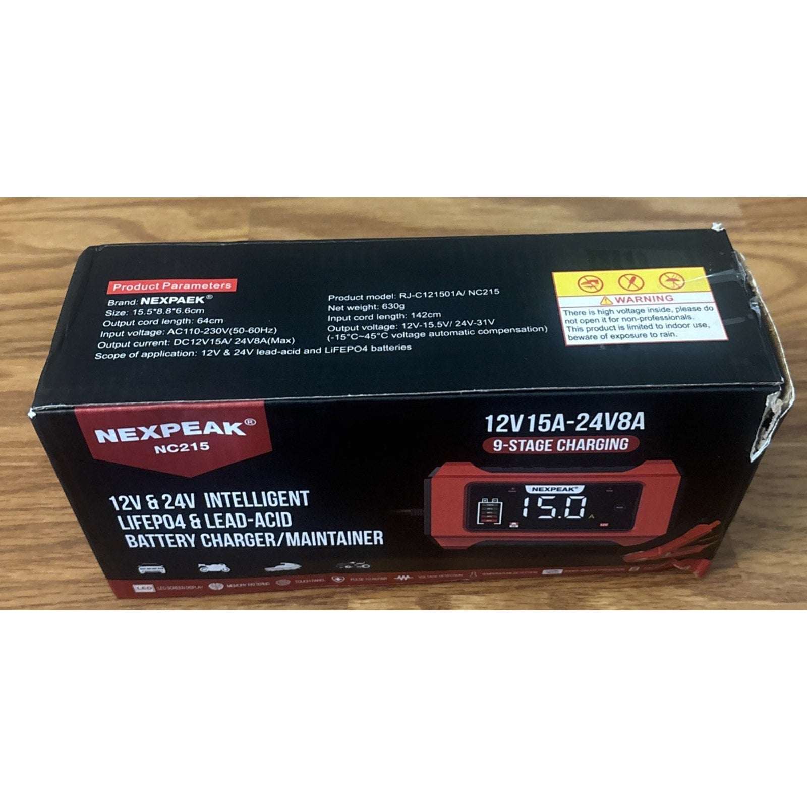 NEXPEAK 15A Smart Battery Charger 12V 24V 9 Stage Trickle LiFePO4 Car Truck Boat