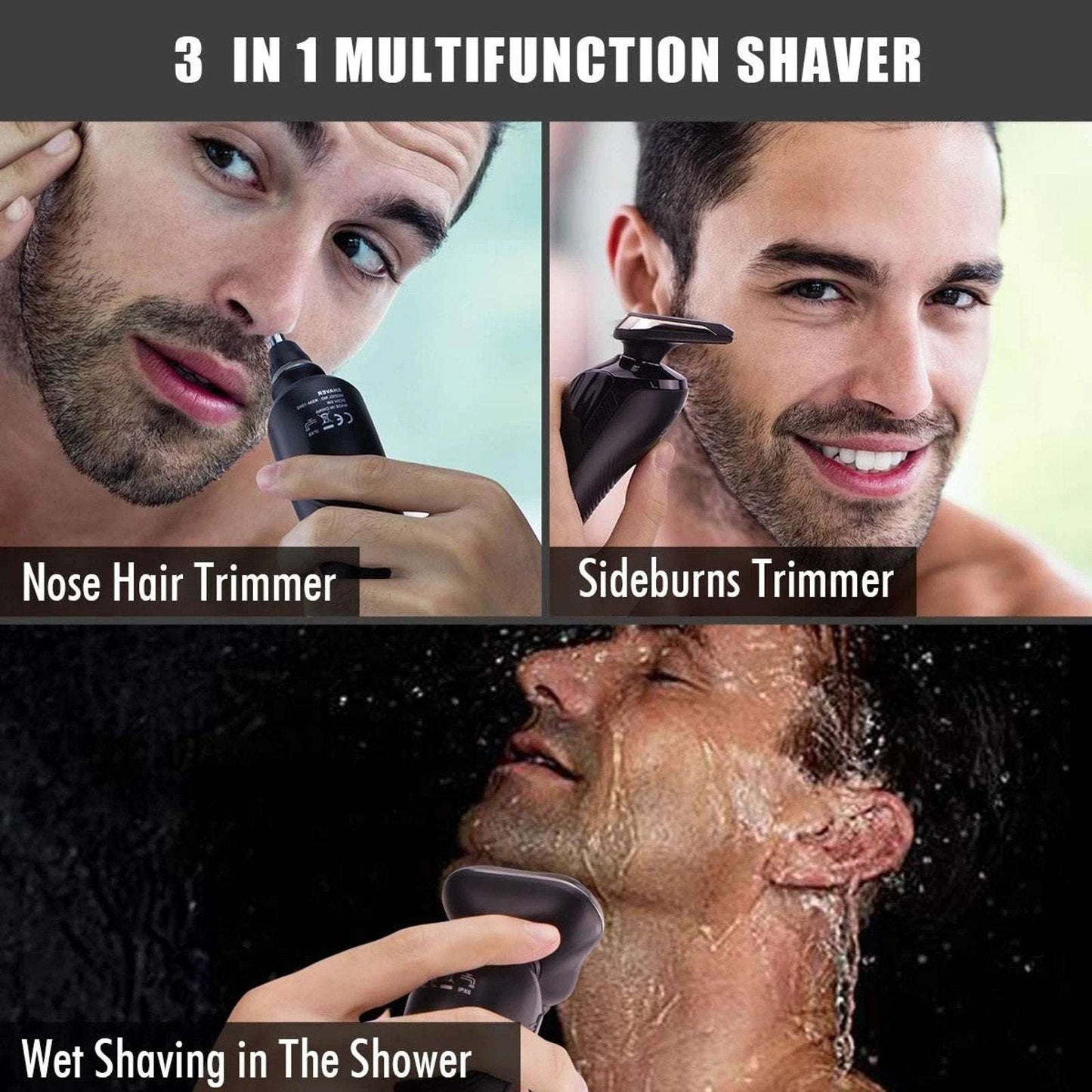 3-in-1 Wet/Dry Electric Shaver Waterproof Rechargeable Nose & Hair Trimmer